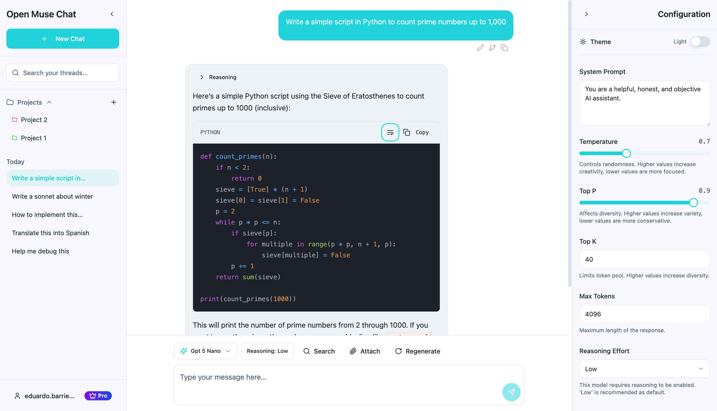 Open Muse Chat product demonstration showing the AI workspace interface